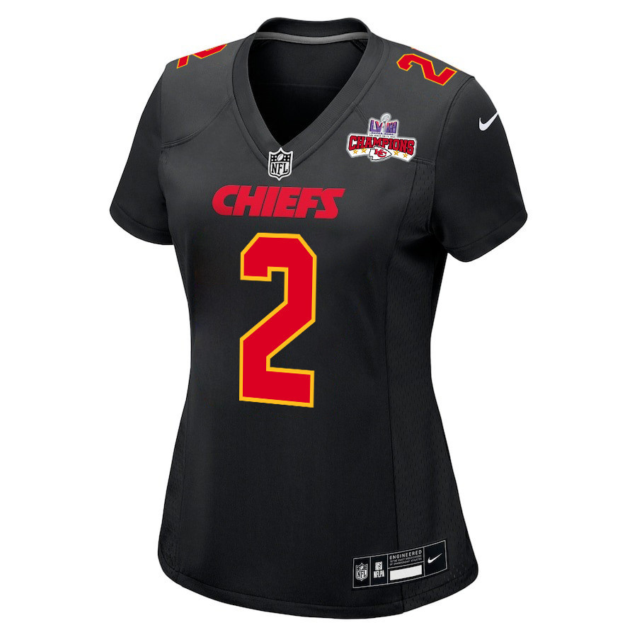 Joshua Williams 2 Kansas City Chiefs Super Bowl LVIII Champions 4 Stars Patch Fashion Game Carbon Black NFL Jersey Women's