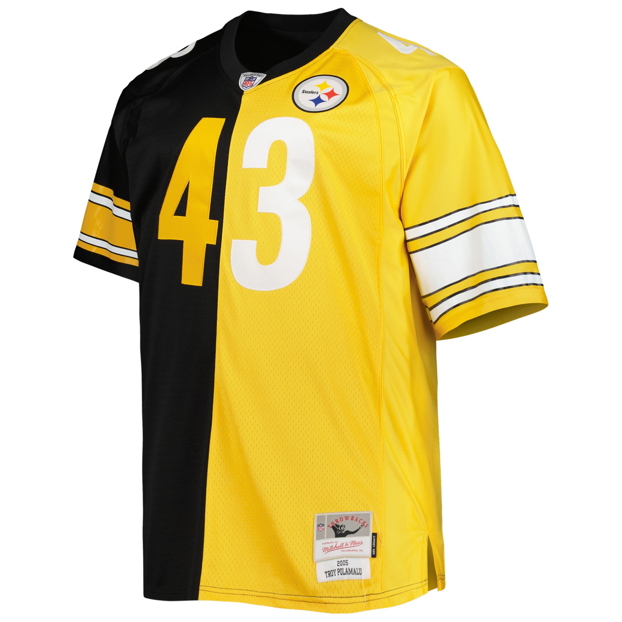Pittsburgh Steelers Troy Polamalu Mitchell Ness Black/Gold Big Tall Split Legacy Retired Player NFL Jersey Men's
