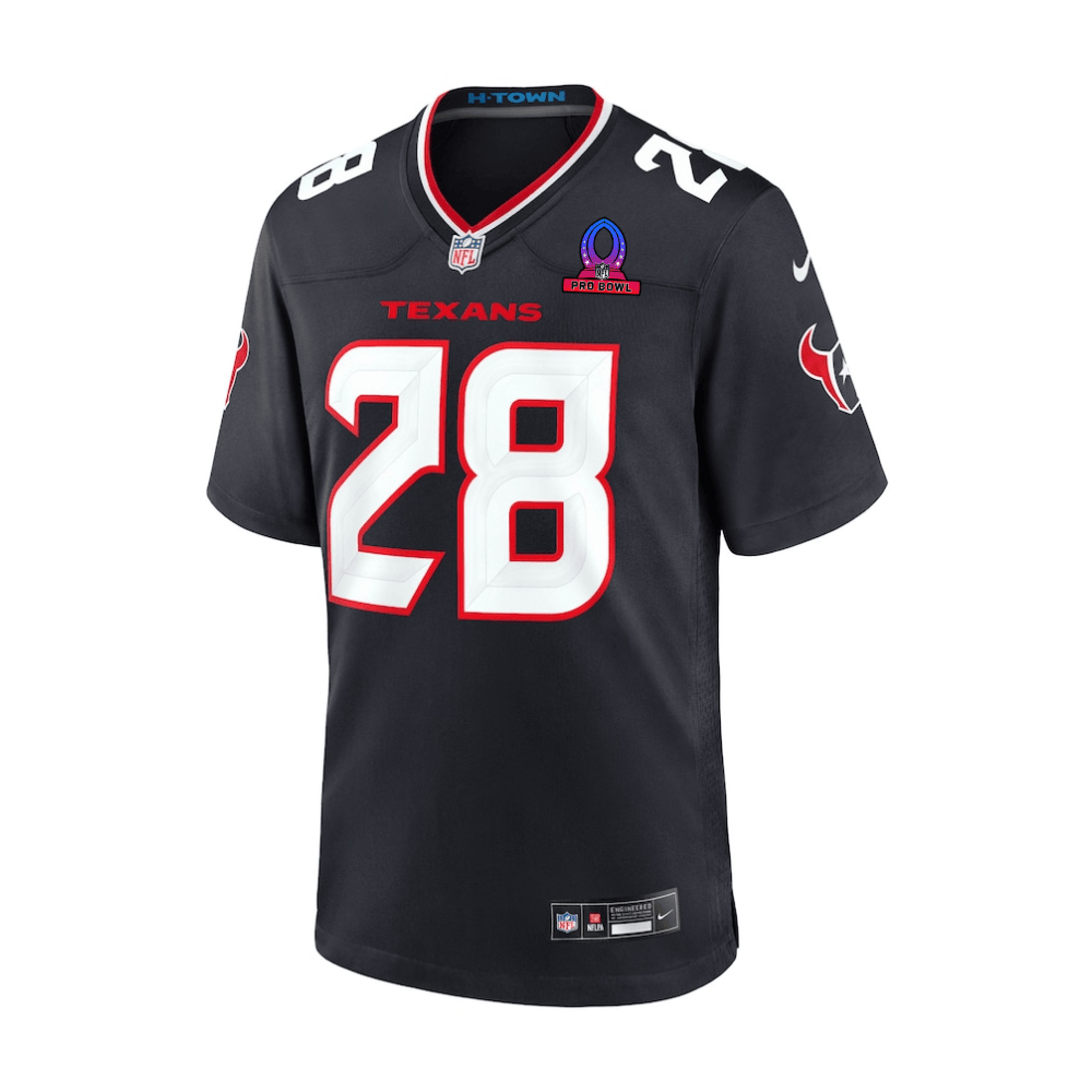 Joe Mixon 28 Houston Texans 2025 Pro Bowl Patch Game Navy NFL Jersey Men's
