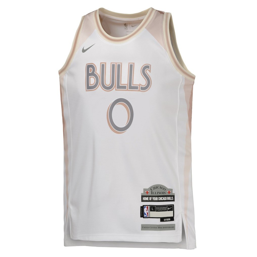 Cob White 0 Chicago Bulls 2024/25 Swingman Playe City Editio White NBA Jersey Youth