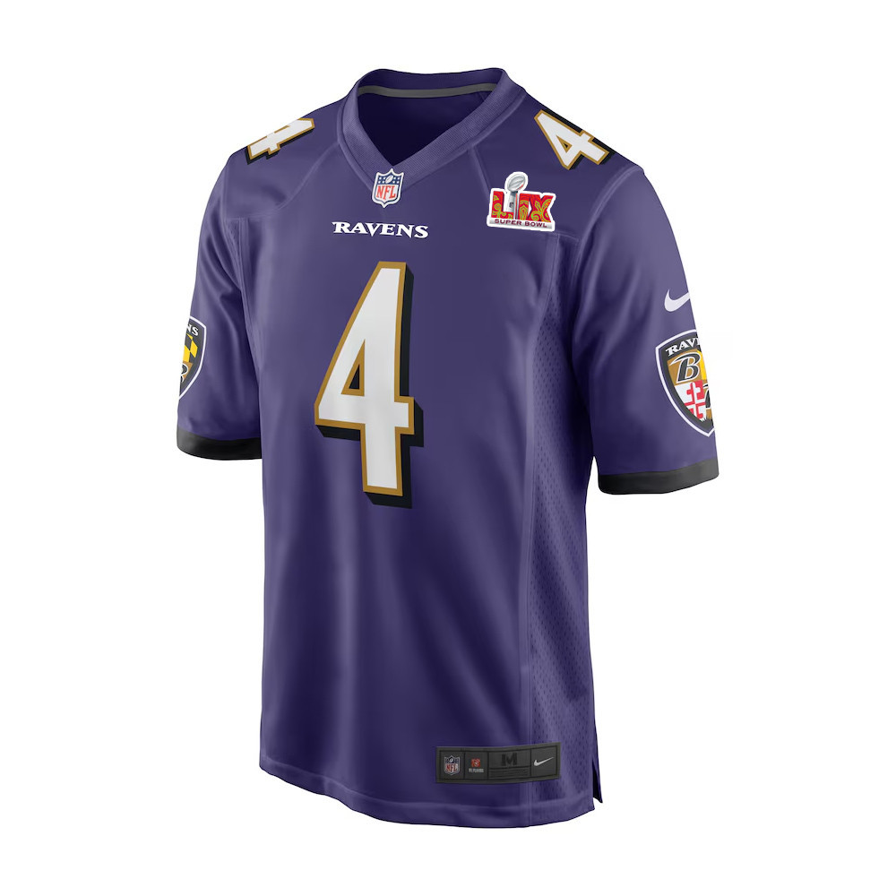 Zay Flowers #4 Baltimore Ravens Super Bowl LIX Purple NFL Jersey Men's