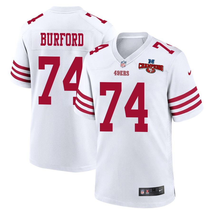 Spencer Burford 74 San Francisco 49ers NFC Champions Patch Game White NFL Jersey Men's