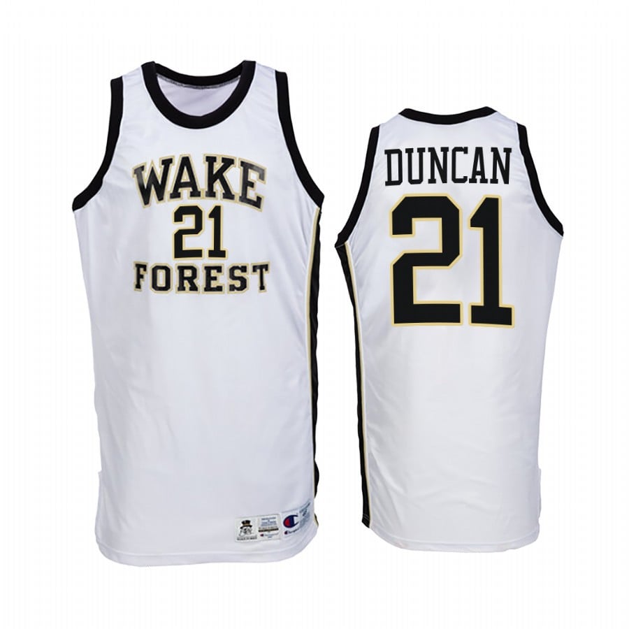 Wake Forest Demon Deacons Tim Duncan 21 College White Throwback Uniform NCAA Jersey Men's