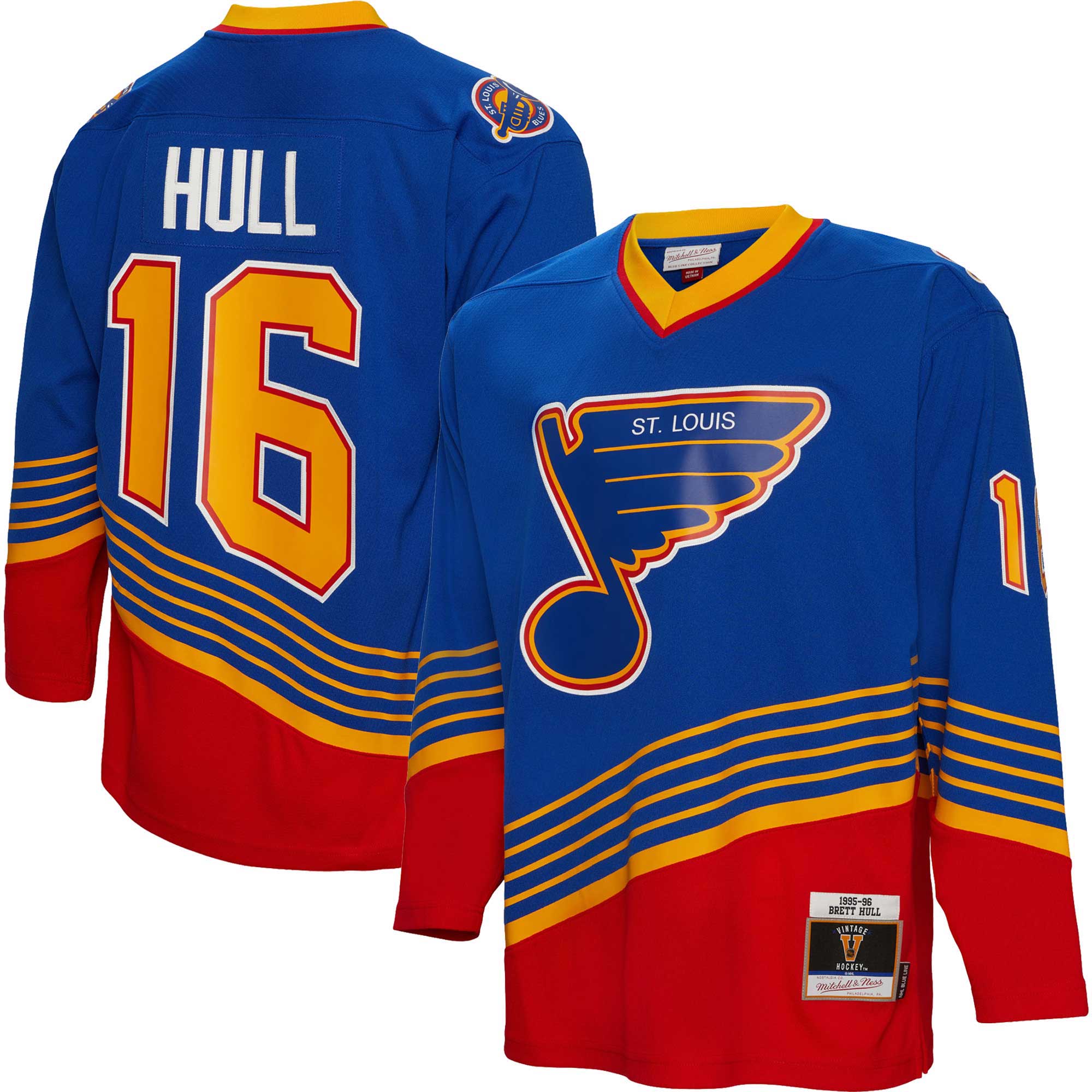 St. Louis Blues Brett Hull Mitchell Ness Blue 1995/96 Blue Line Player NHL Jersey Men's