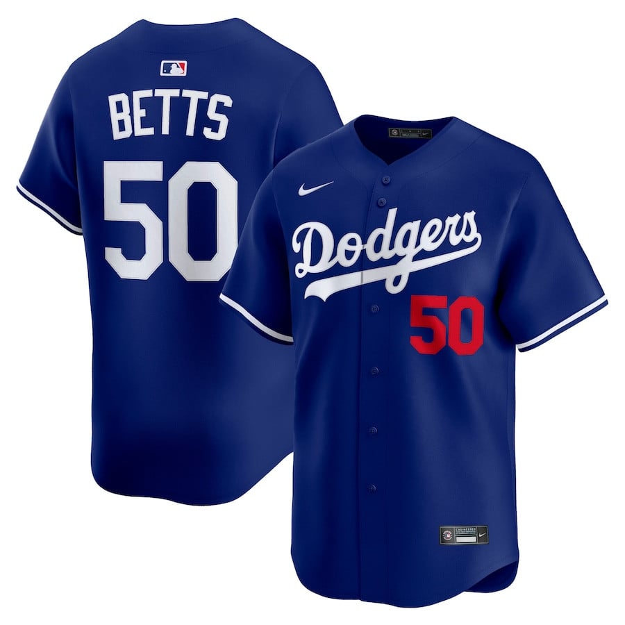 Mookie Betts 50 Los Angeles Dodgers Alternate Limited Player Royal MLB Jersey Men's