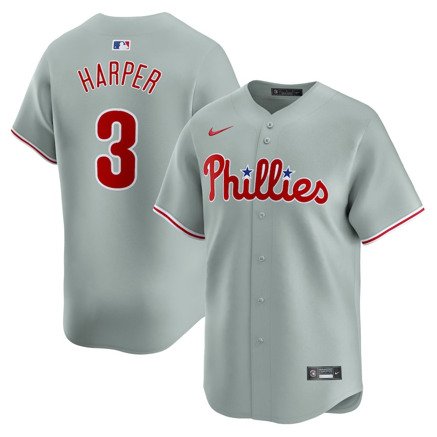 Bryce Harper 3 Philadelphia Phillies Away Limited Player Gray MLB Jersey Men's