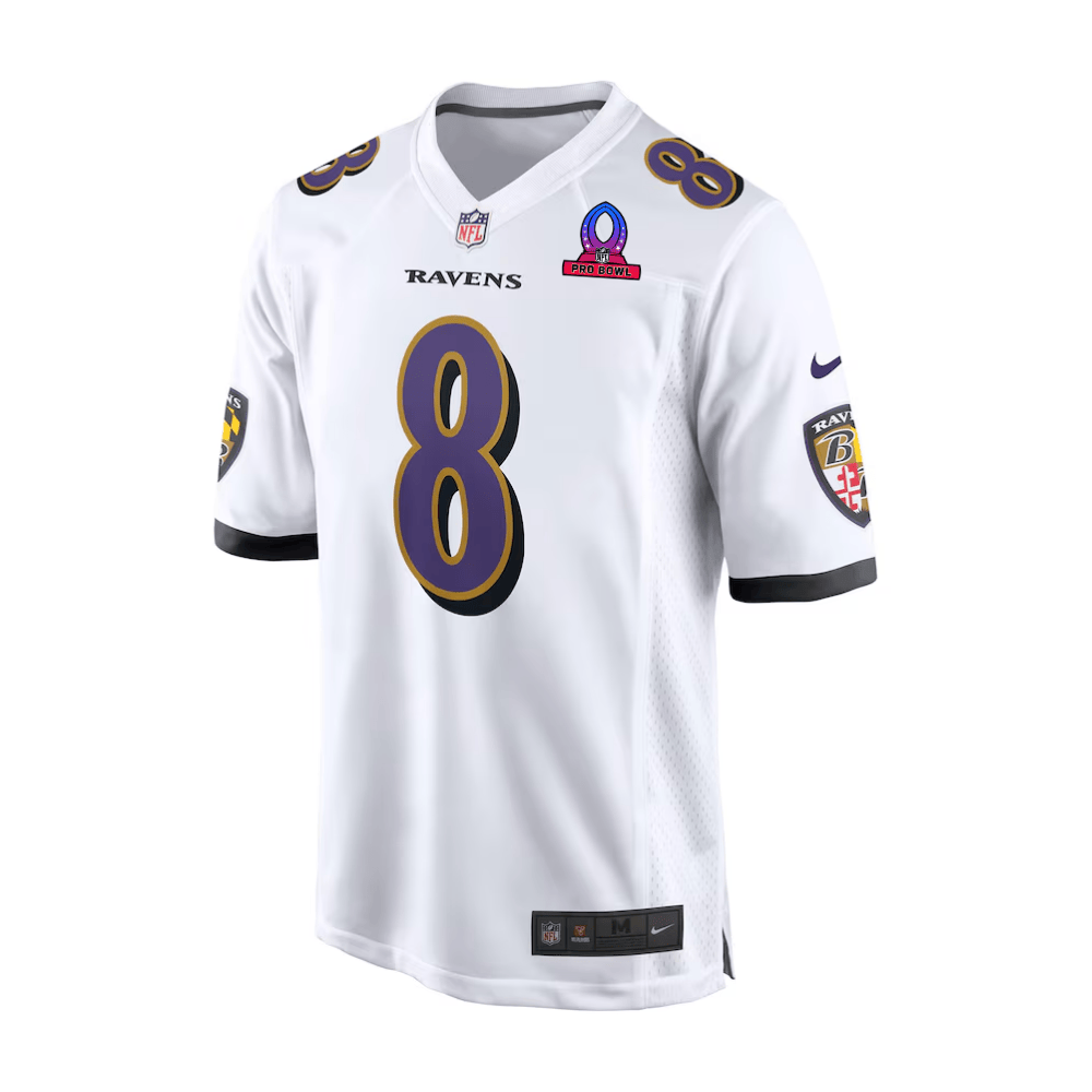 Lamar Jackson 8 Baltimore Ravens 2025 Pro Bowl Patch Game White NFL Jersey Men's