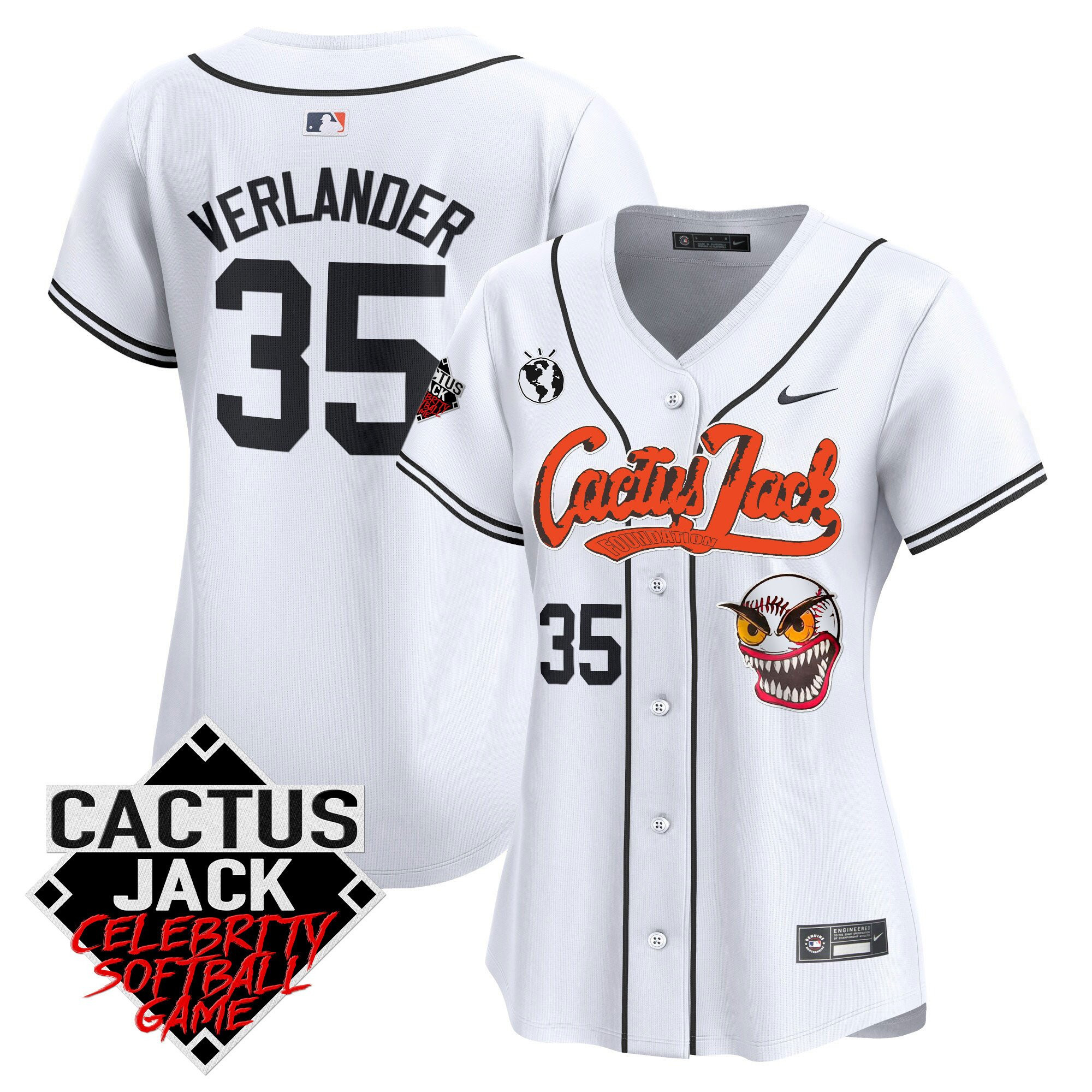 Justin Verlander 35 Houston Astros Cactus Jack Celebrity Softball Game Patch White MLB Jersey Women's