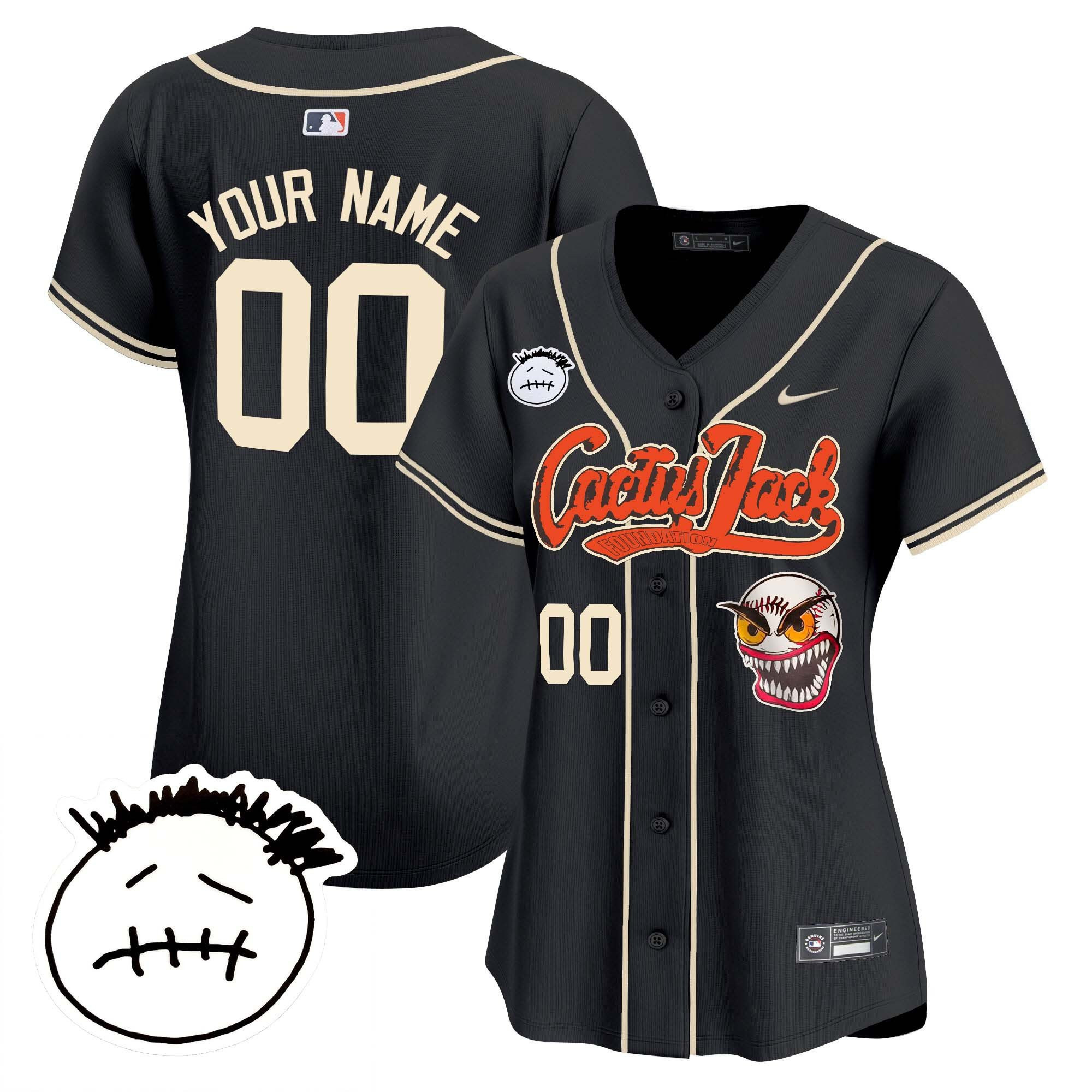 Houston Astros Cactus Jack Patch V3 Custom Black MLB Jersey Women's