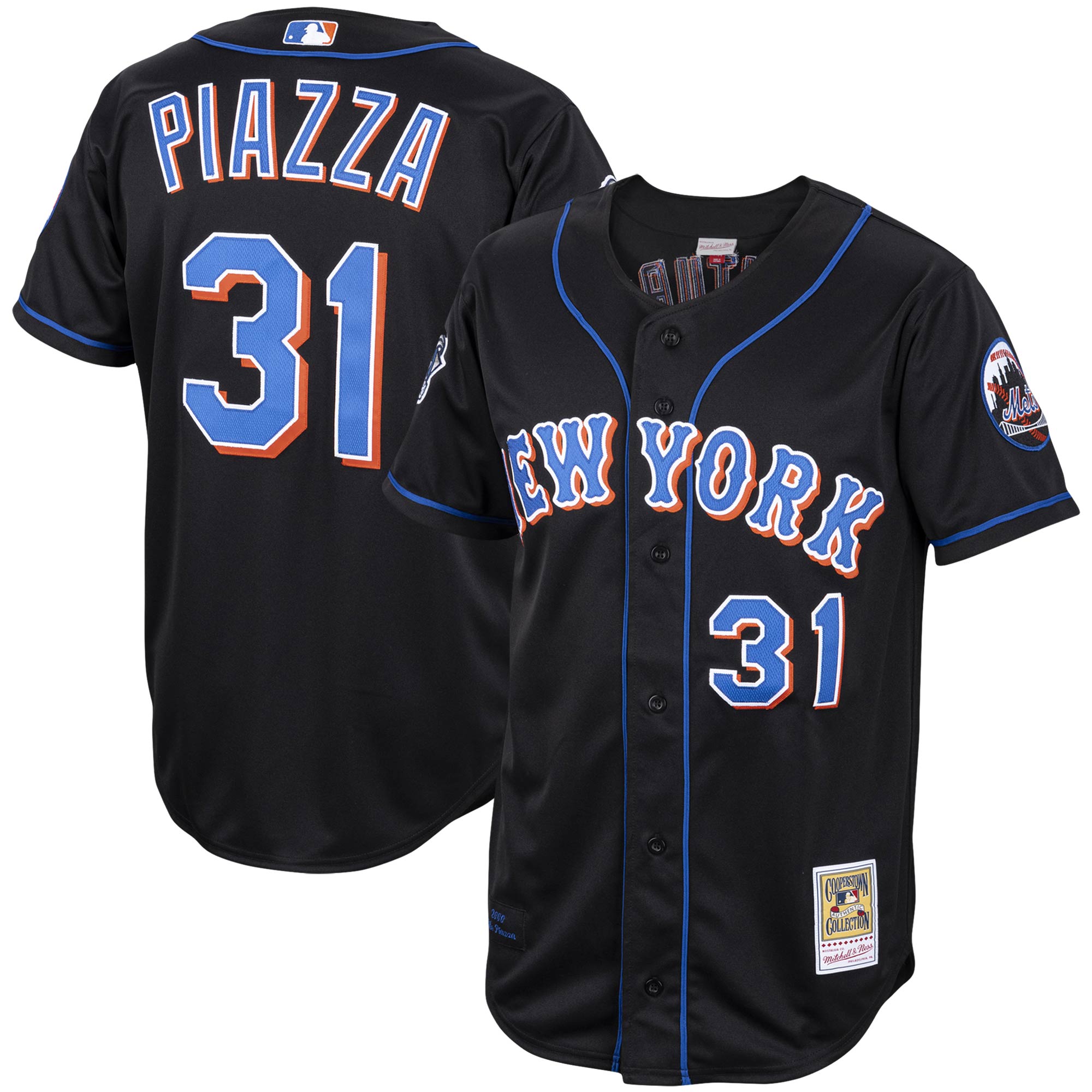 New York Mets Mike Piazza Mitchell Ness Black Alternate 2000 Cooperstown Collection MLB Jersey Men's