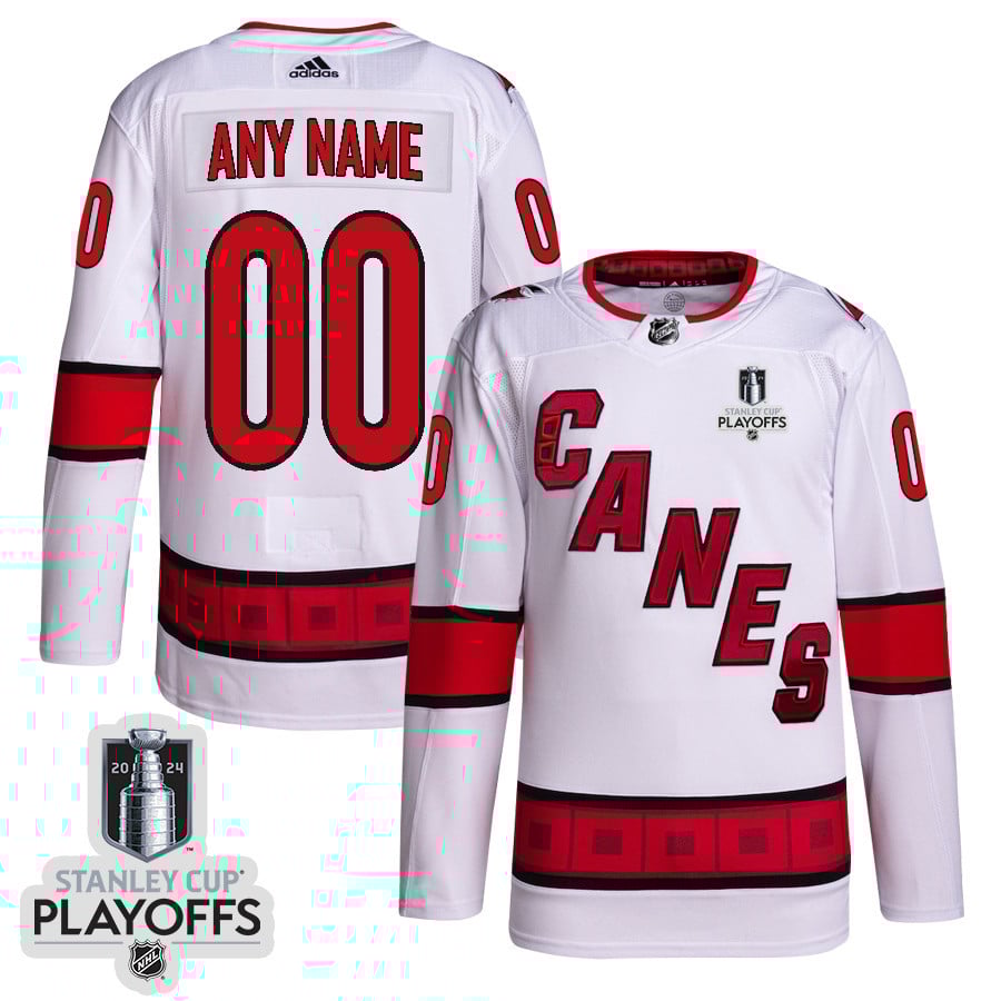 Carolina Hurricanes 2024 Playoffs Patch Away Custom White NHL Jersey Men's
