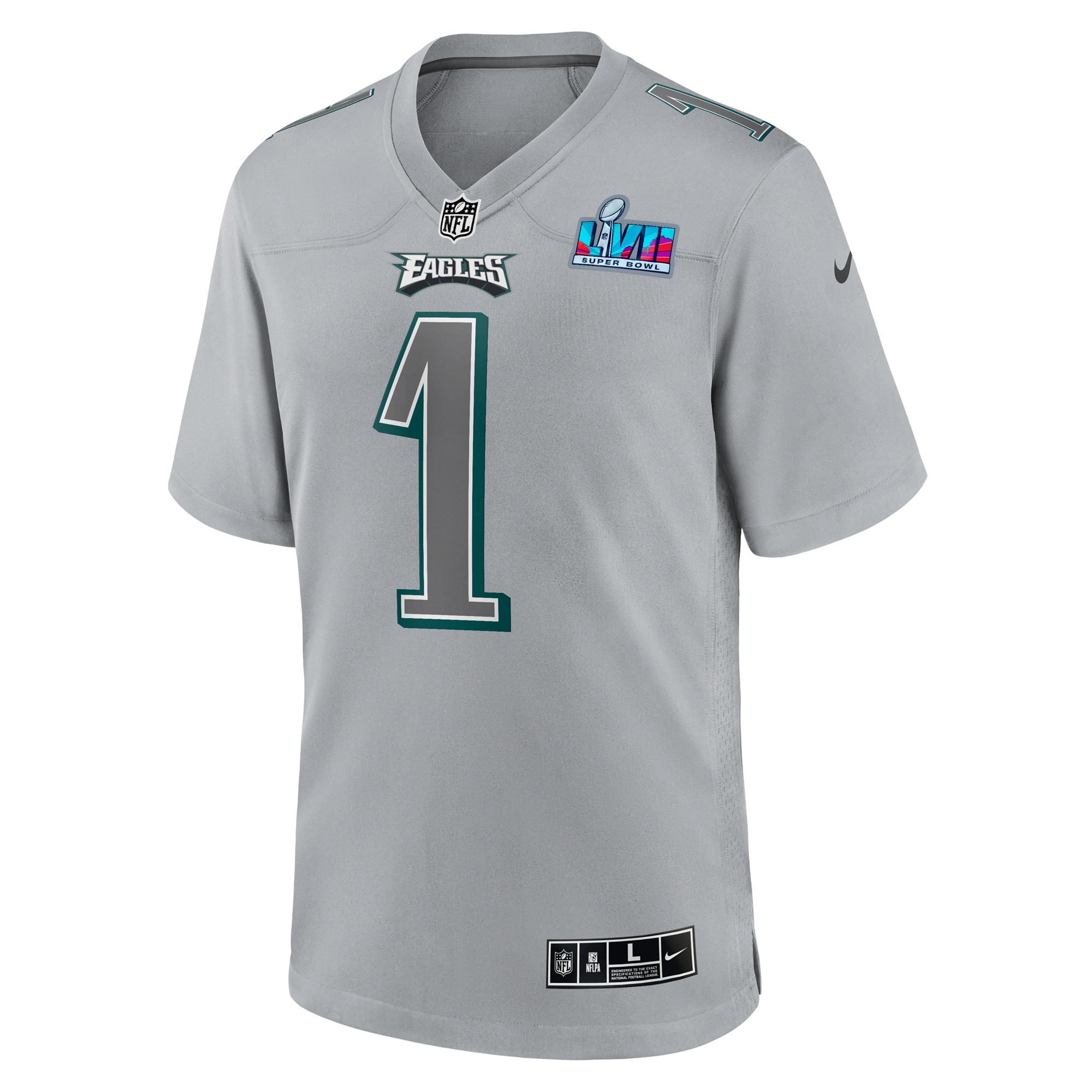 Philadelphia Eagles Jalen Hurts Gray Super Bowl LVII Patch Atmosphere Fashion Game NFL Jersey Men's