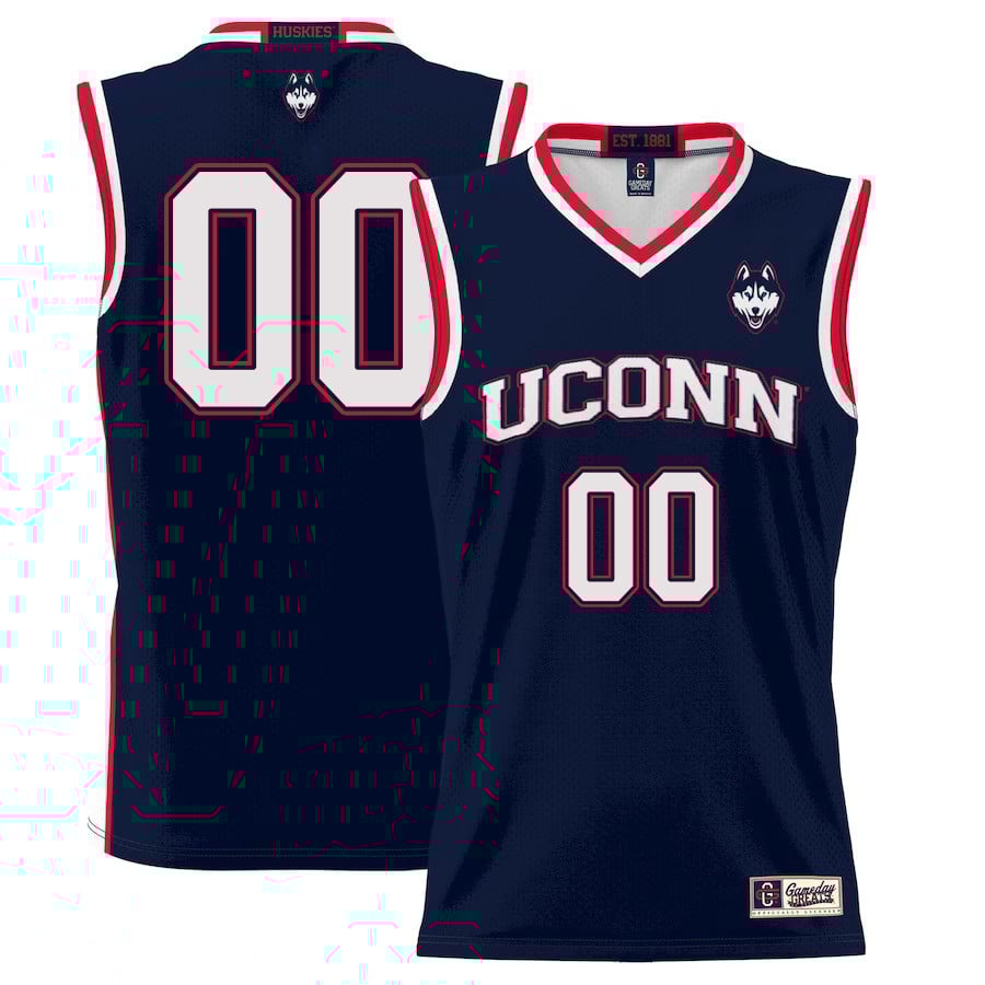 Custom 00 UConn Huskies Navy NCAA Jersey Men's