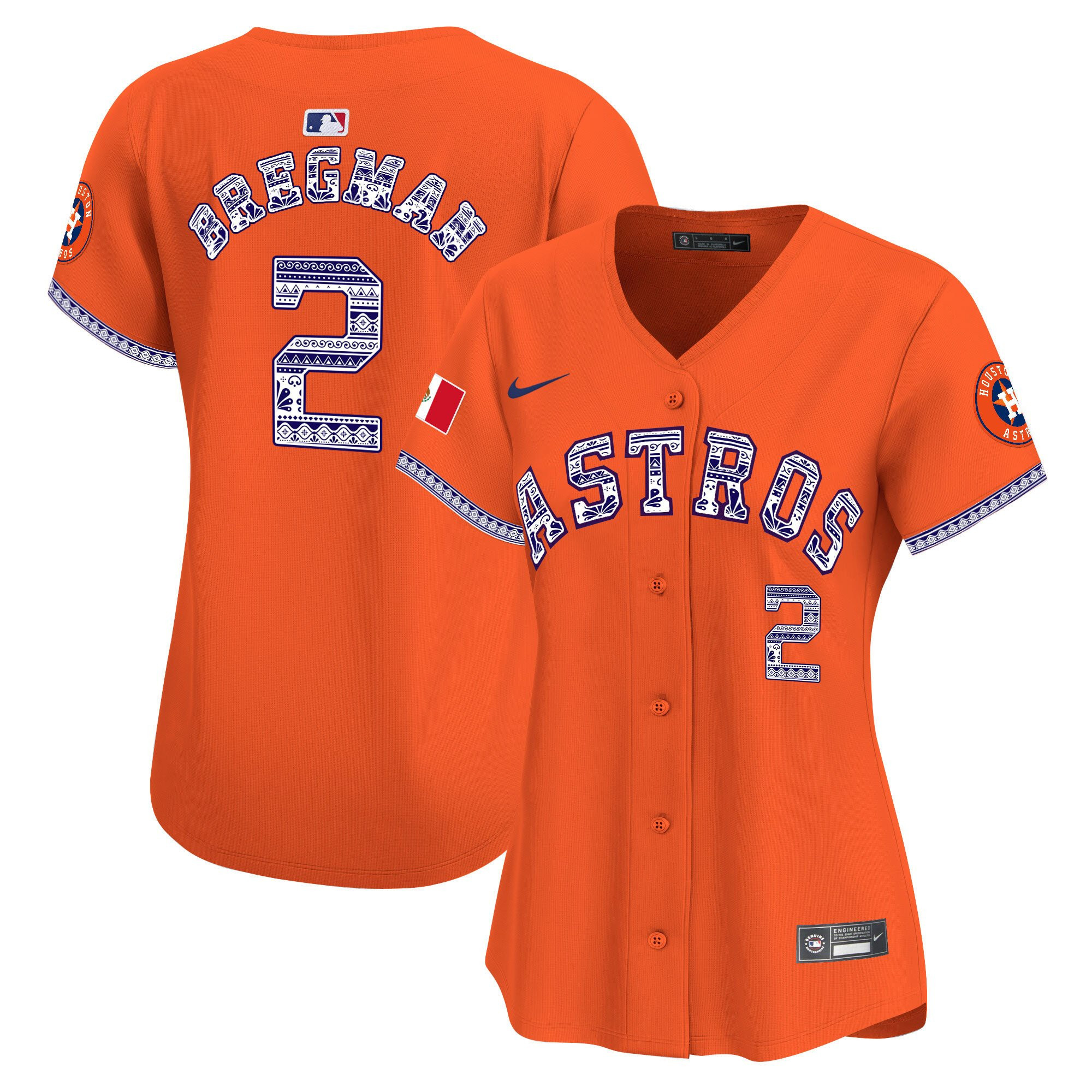 Alex Bregman 2 Houston Astros Mexico Orange MLB Jersey Women's