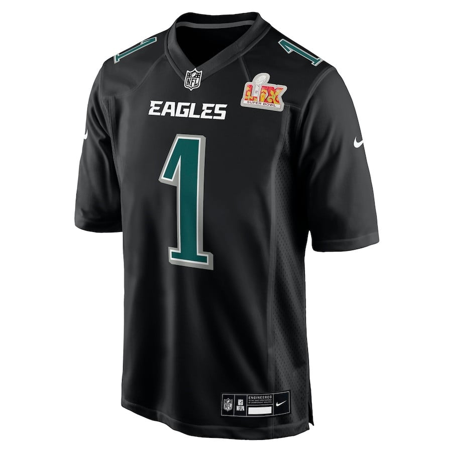 Jalen Hurts 1 Philadelphia Eagles Super Bowl LIX Fashion Game Player Carbon Black NFL Jersey Men's