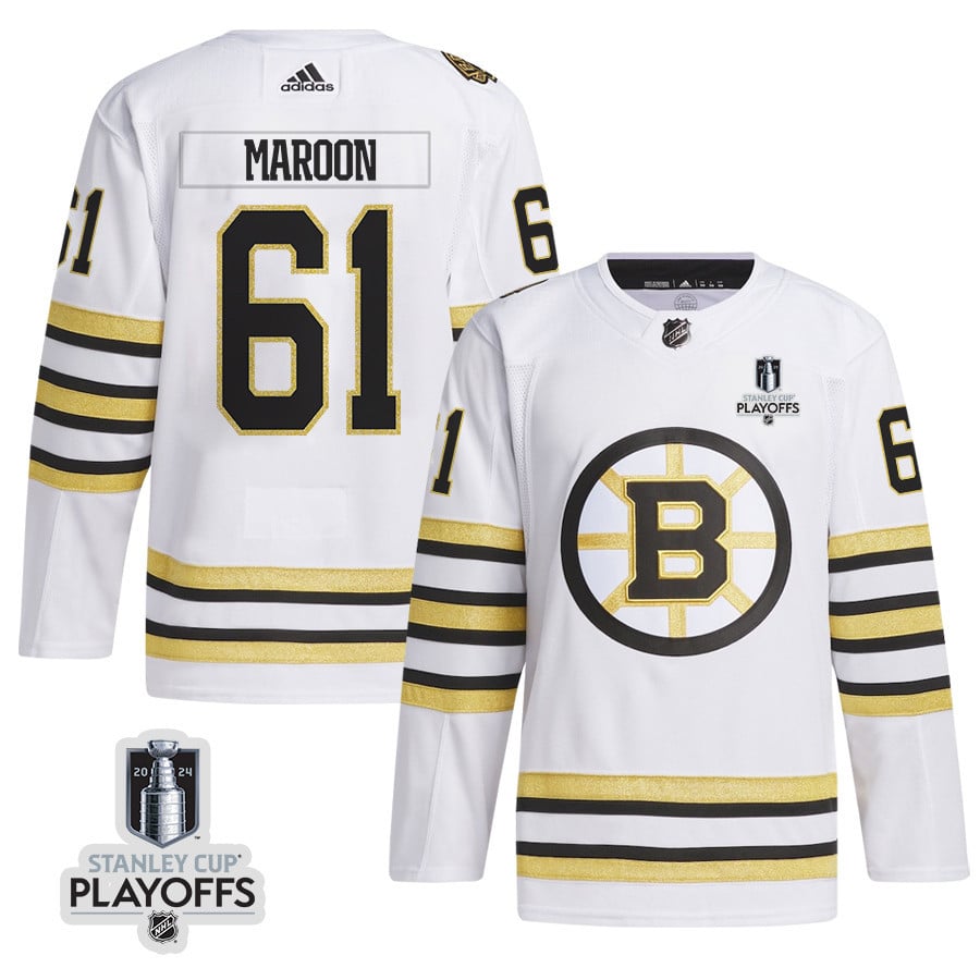 Pat Maroon 61 Boston Bruins 2024 Playoffs Patch Away White NHL Jersey Men's