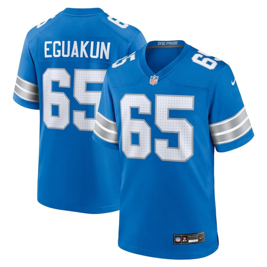Kingsley Eguakun 65 Detroit Lions Game Blue NFL Jersey Men's