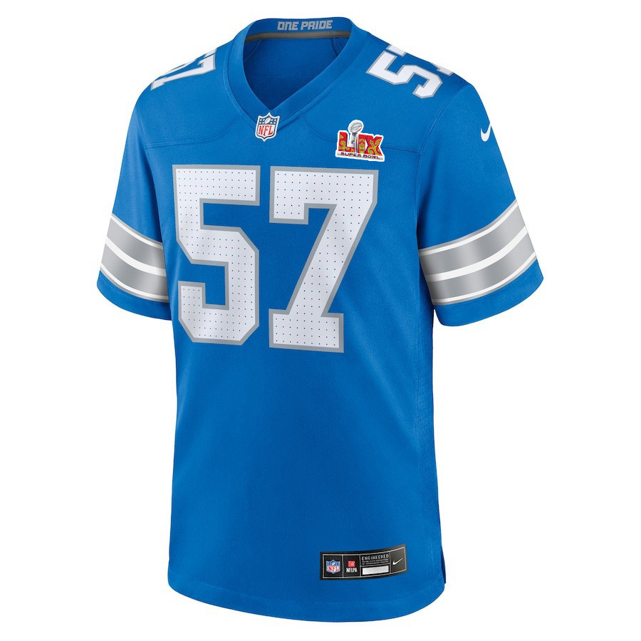 Nate Lynn #57 Detroit Lions Super Bowl LIX Blue NFL Jersey Youth