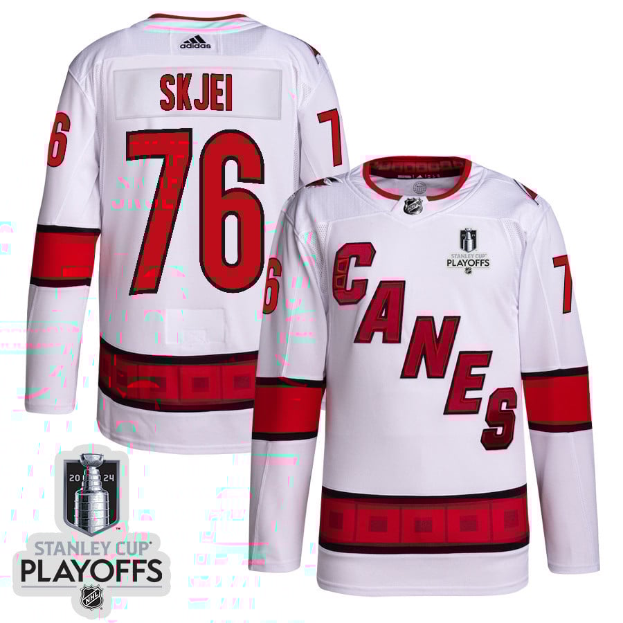 Brady Skjei 76 Carolina Hurricanes 2024 Playoffs Patch Away White NHL Jersey Men's