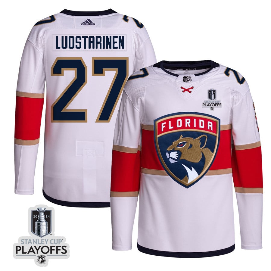 Eetu Luostarinen 27 Florida Panthers 2024 Playoffs Patch Away Custom White NHL Jersey Men's