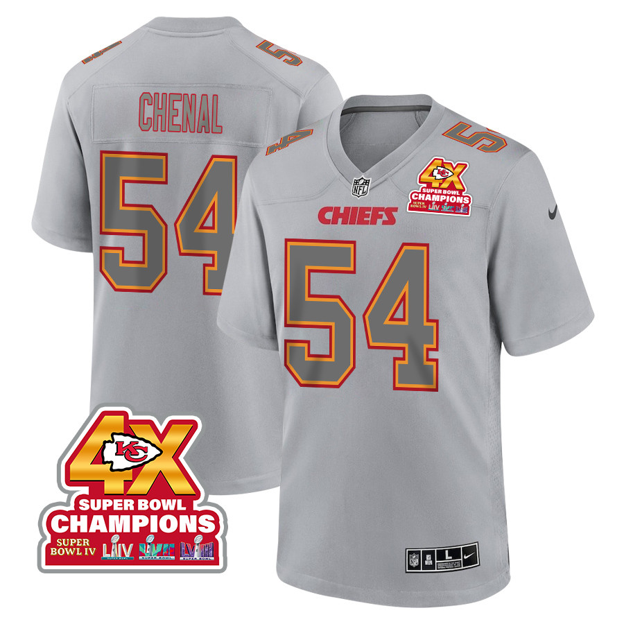 Leo Chenal 54 Kansas City Chiefs Super Bowl LVIII Champions 4X Atmosphere Fashion Game Gray NFL Jersey Men's