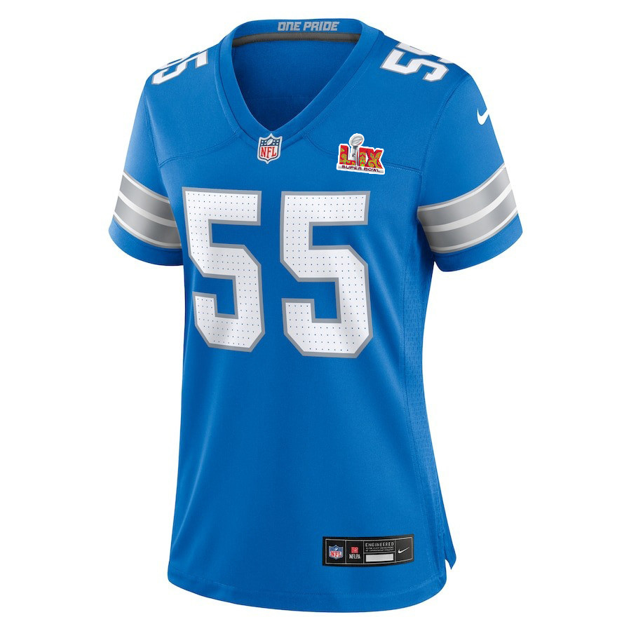 Derrick Barnes #55 Detroit Lions Super Bowl LIX Blue NFL Jersey Women's
