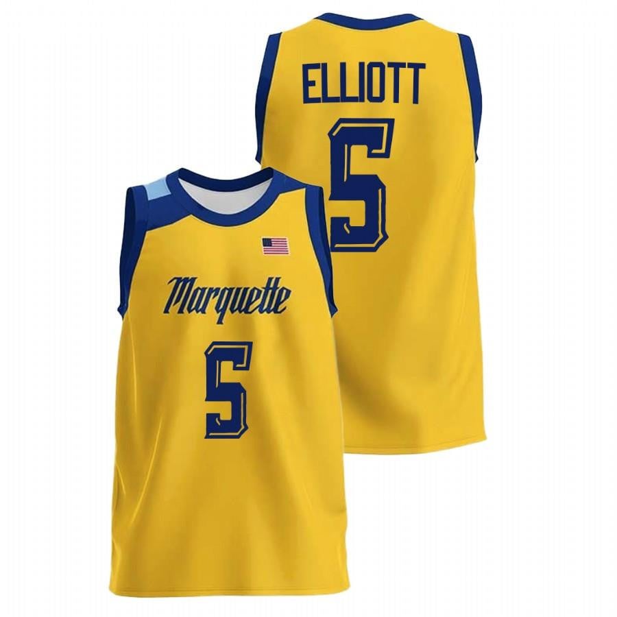 Marquette Golden Eagles 5 Greg Elliott 2022 Gold College NCAA Jersey Men's