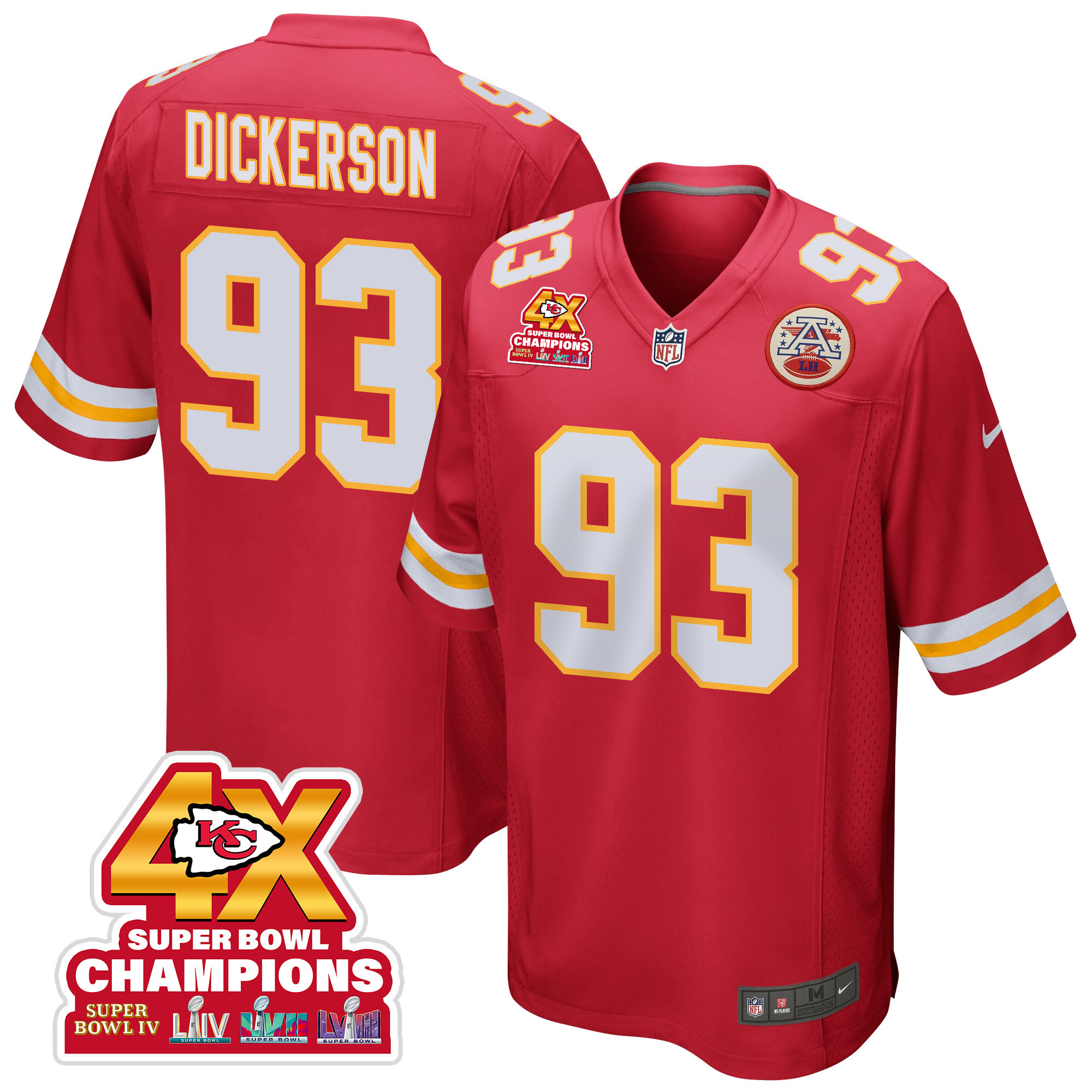 Matt Dickerson 93 Kansas City Chiefs Super Bowl LVIII Champions 4X Game Red NFL Jersey Men's
