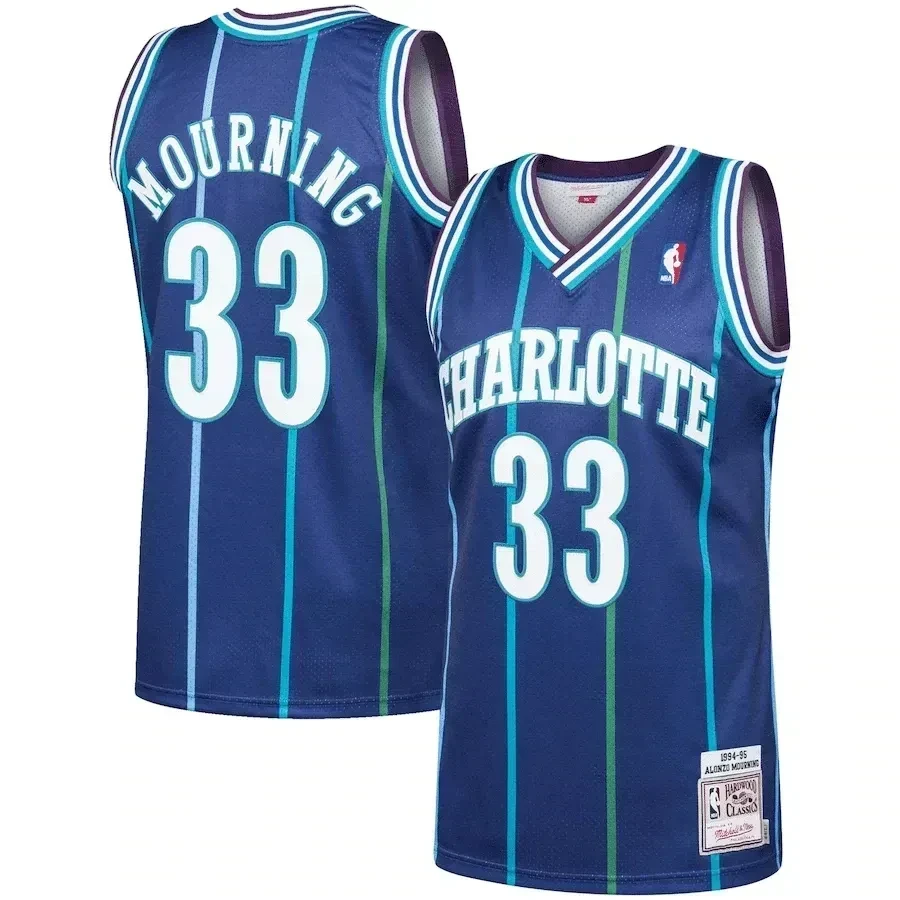 Alonzo Mourning Charlotte Hornets Mitchell Ness 1994-95 Hardwood Classics Player Purple NBA Jersey Men's