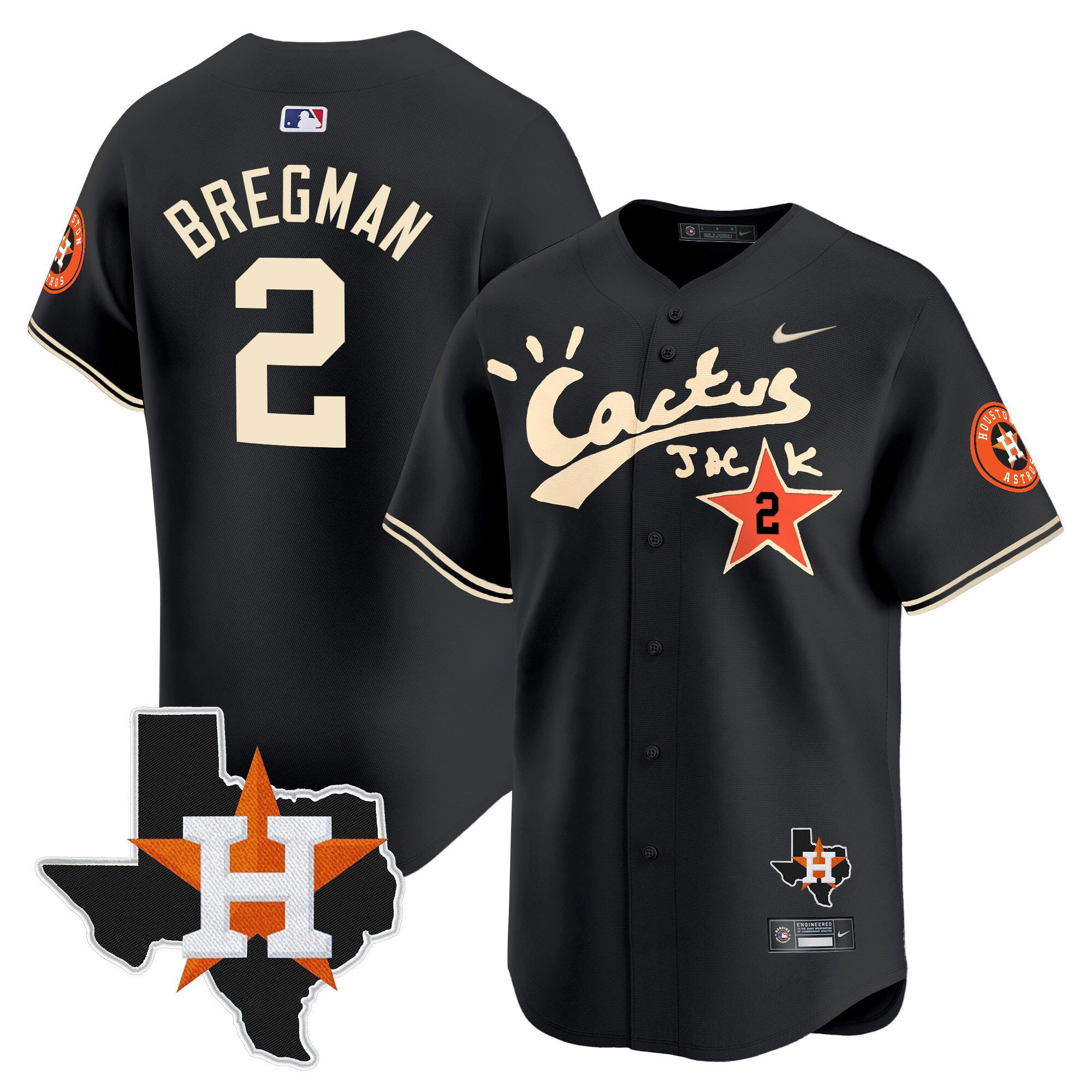 Alex Bregman 2 Houston Astros Cactus Jack Houston Patch Limited Black MLB Jersey Men's