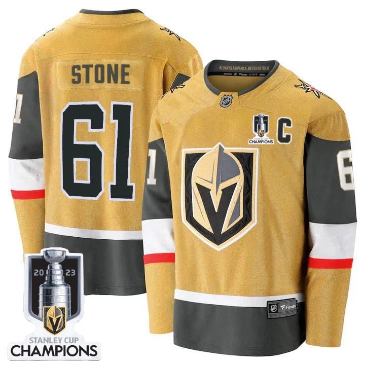 Mark Stone 61 Vegas Golden Knights 2023 Stanley Cup Champions Patch Breakaway Home Gold NHL Jersey Men's