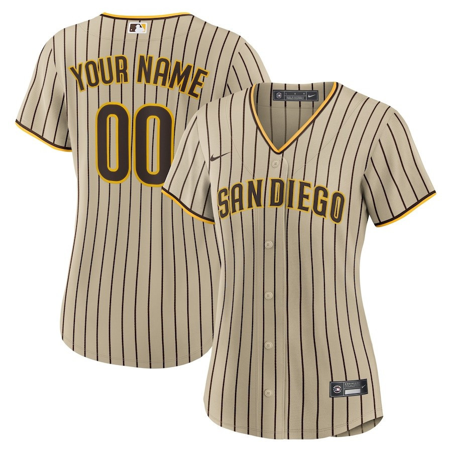 San Diego Padres Road Custom Brown MLB Jersey Women's