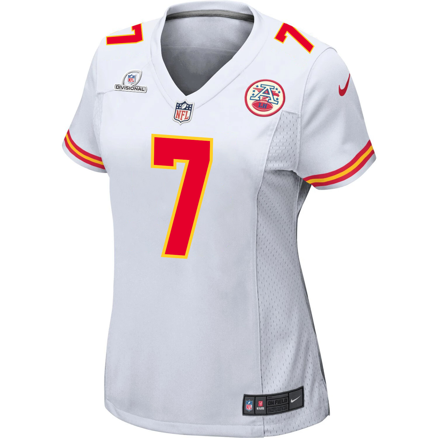Harrison Butker 7 Kansas City Chiefs Super Bowl LVIII Patch Game White NFL Jersey Women's