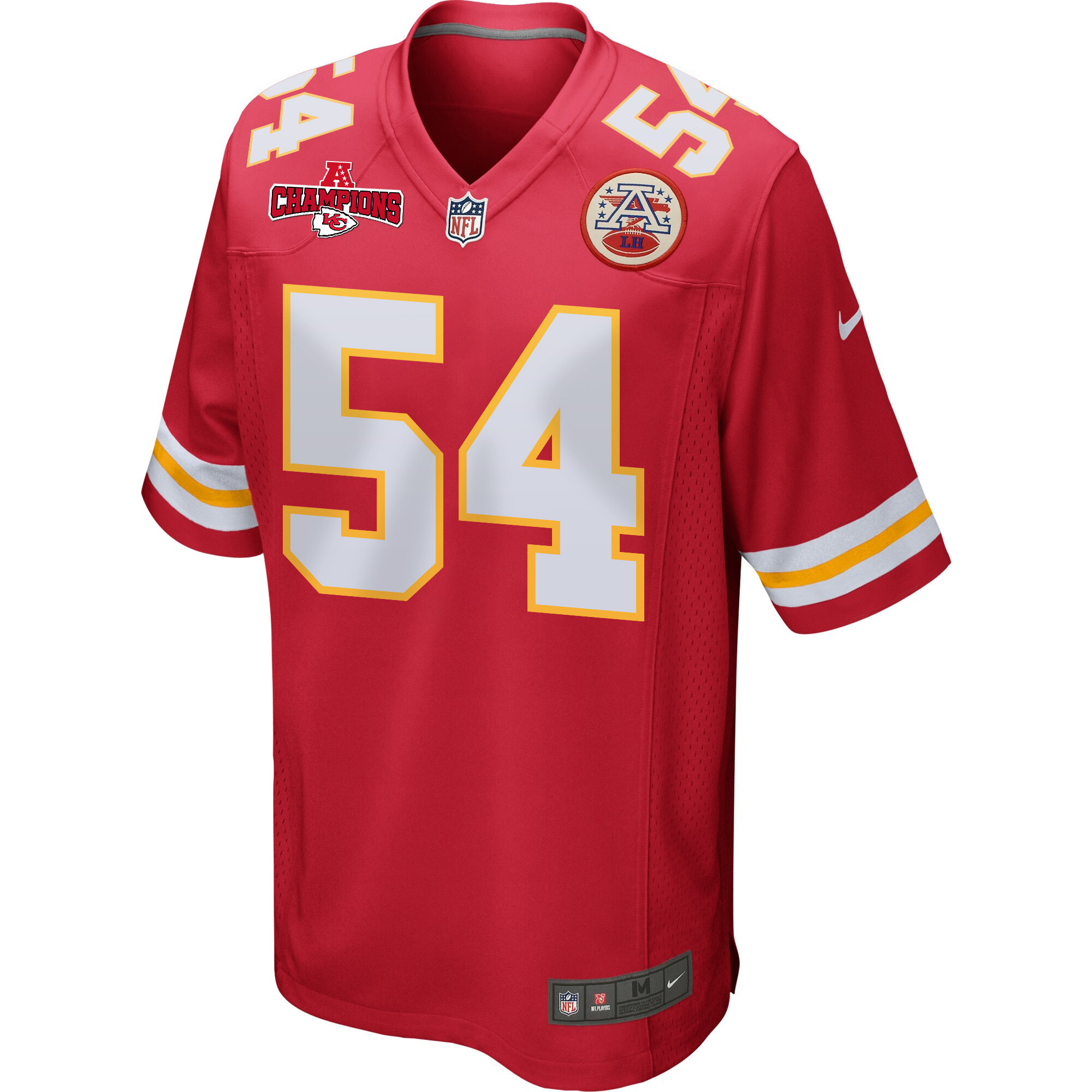 Leo Chenal 54 Kansas City Chiefs AFC Champions Patch Game Red NFL Jersey Men's