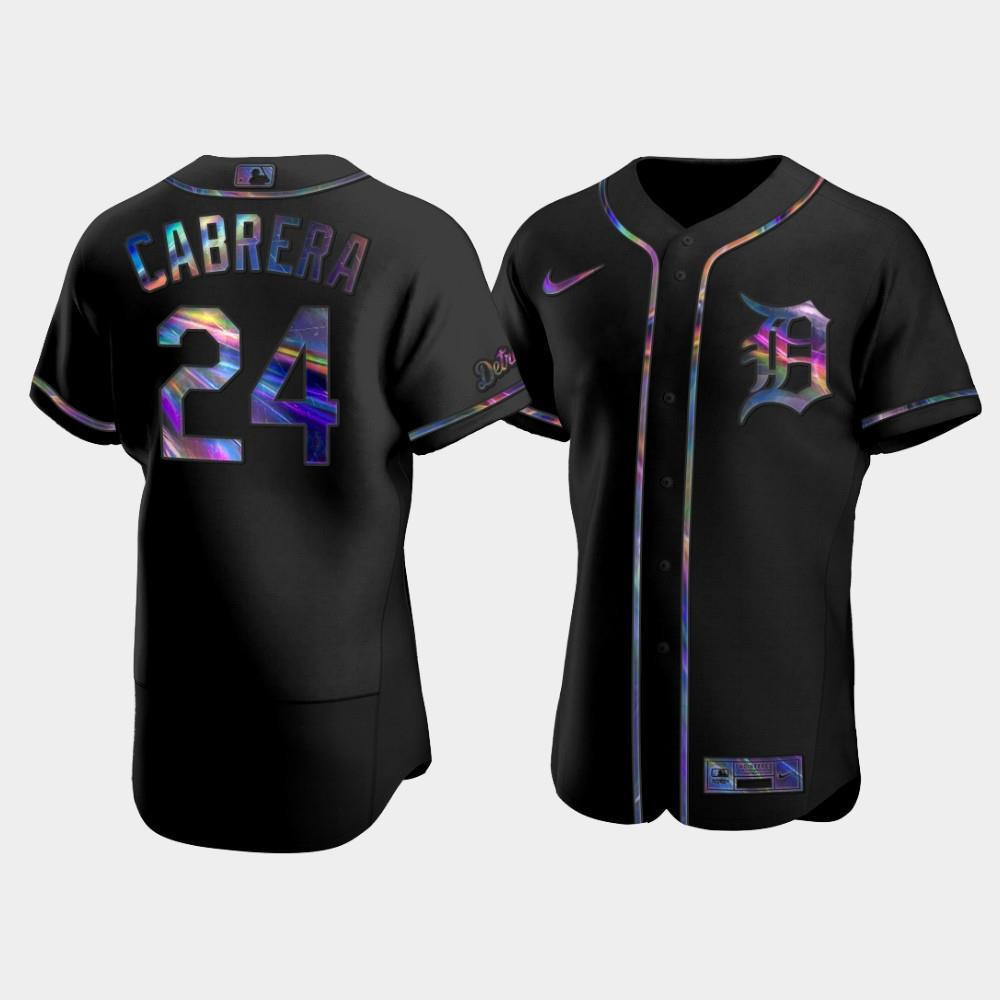 Detroit Tigers Miguel Cabrera 24 Black Golden Edition Holographic MLB Jersey Men's