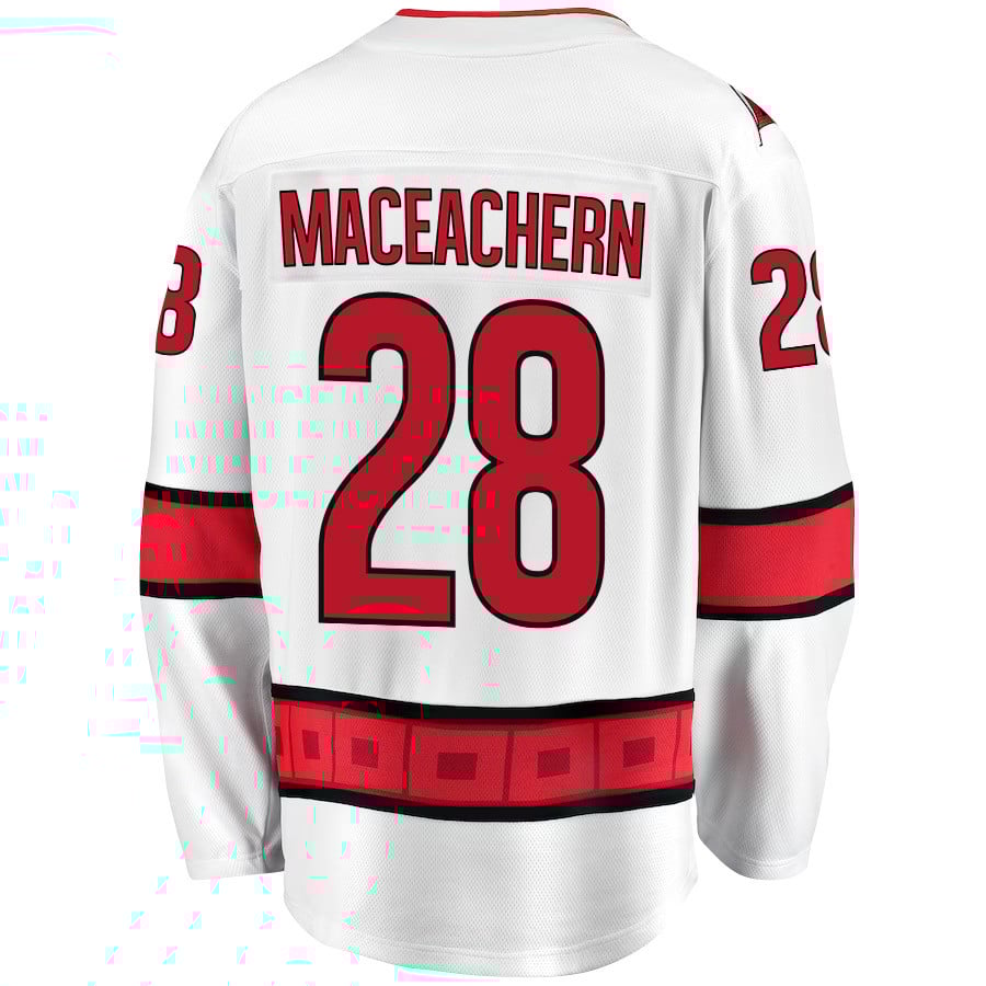 MacKenzie MacEachern 28 Carolina Hurricanes Stanley Cup 2023 Playoffs Patch Away Breakaway White NHL Jersey Men's