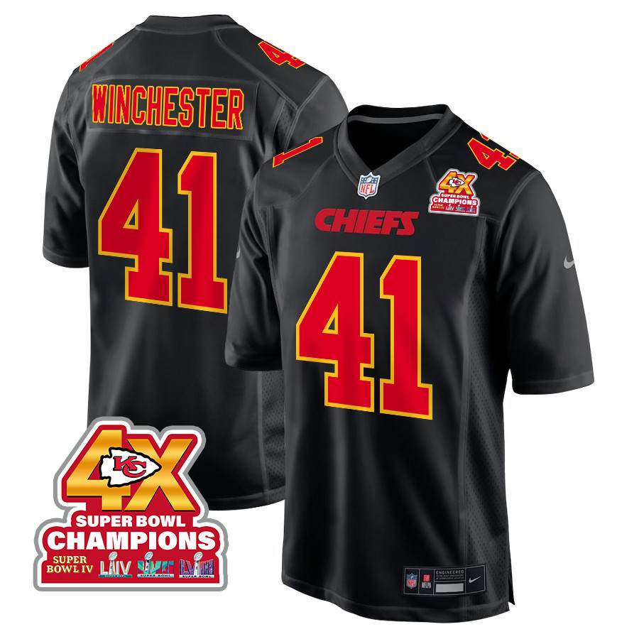 James Winchester 41 Kansas City Chiefs Super Bowl LVIII Champions 4X Fashion Game Carbon Black NFL Jersey Men's