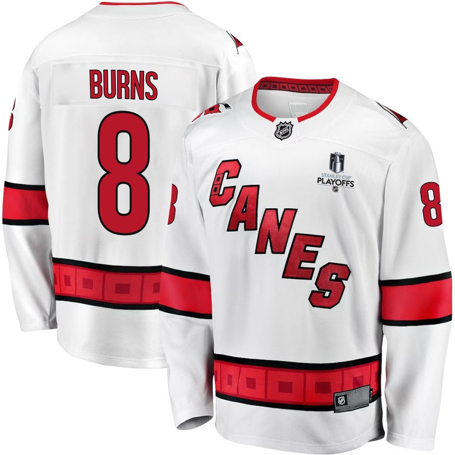 Brent Burns 8 Carolina Hurricanes Stanley Cup 2023 Playoffs Patch Away Breakaway White NHL Jersey Men's