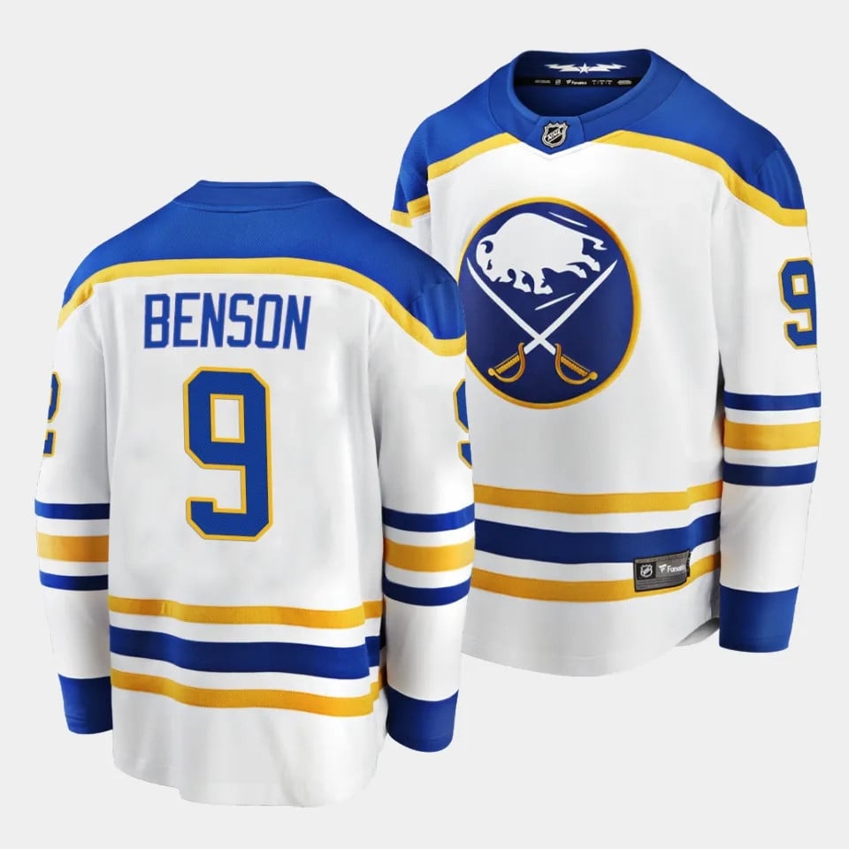 Zachary Benson #9 Buffalo Sabres 2023 Draft Away White NHL Jersey Men's