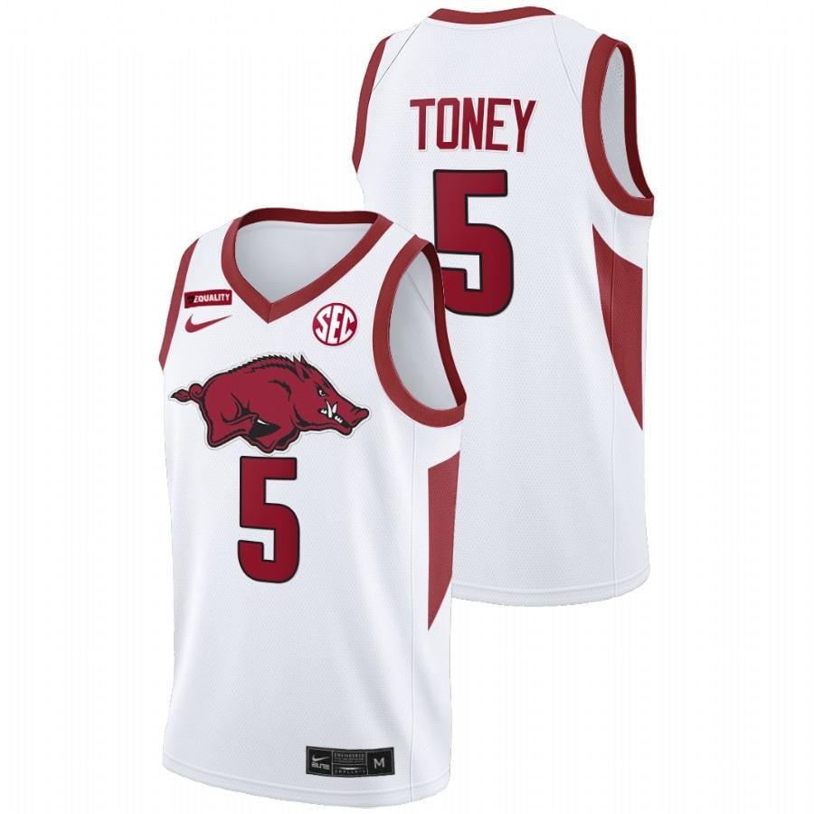 Arkansas Razorbacks Au'Diese Toney 5 202 White College Equality NCAA Jersey Men's