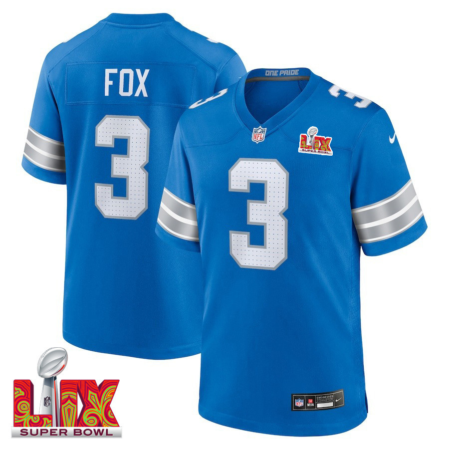 Jack Fox #3 Detroit Lions Super Bowl LIX Blue NFL Jersey Men's