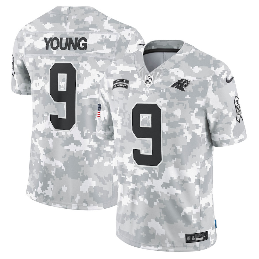 Bryce Young 9 Carolina Panthers 2024 Salute to Service Limited Arctic Camo NFL Jersey Men's