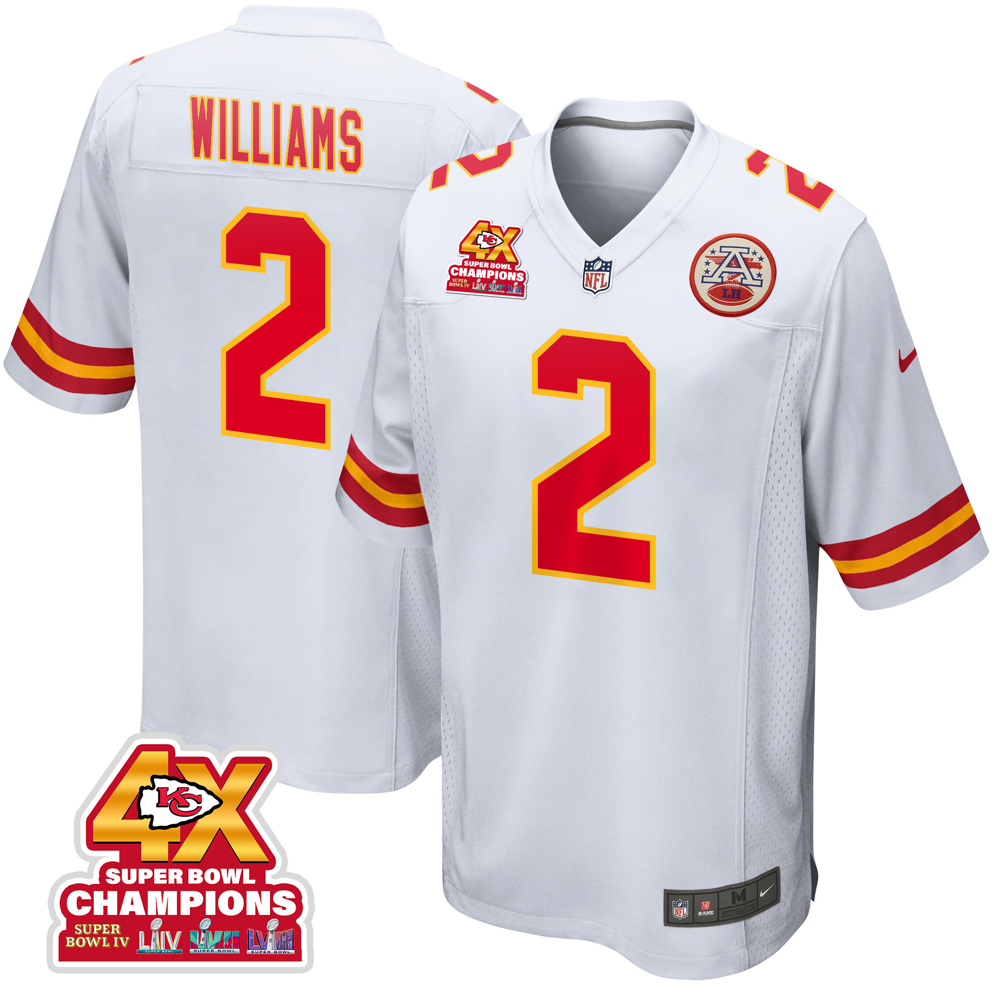 Joshua Williams 2 Kansas City Chiefs Super Bowl LVIII Champions 4X Game White NFL Jersey Men's
