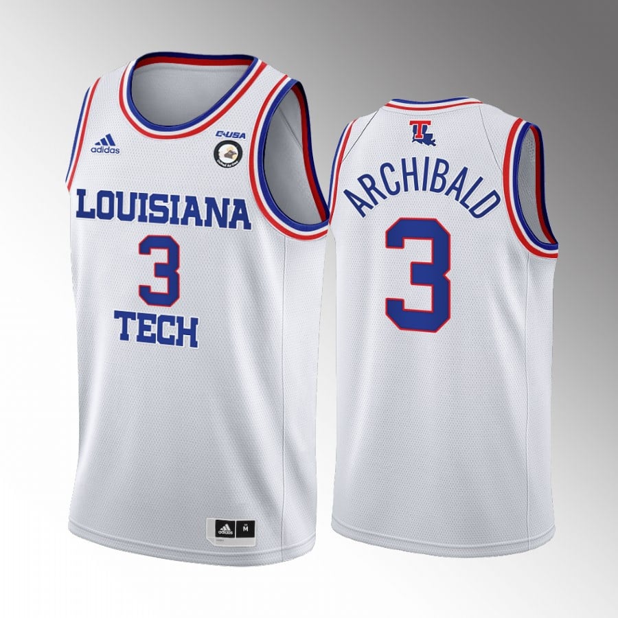 Louisiana Tech Bulldogs Amorie Archibald 3 College White Home Uniform NCAA Jersey Men's