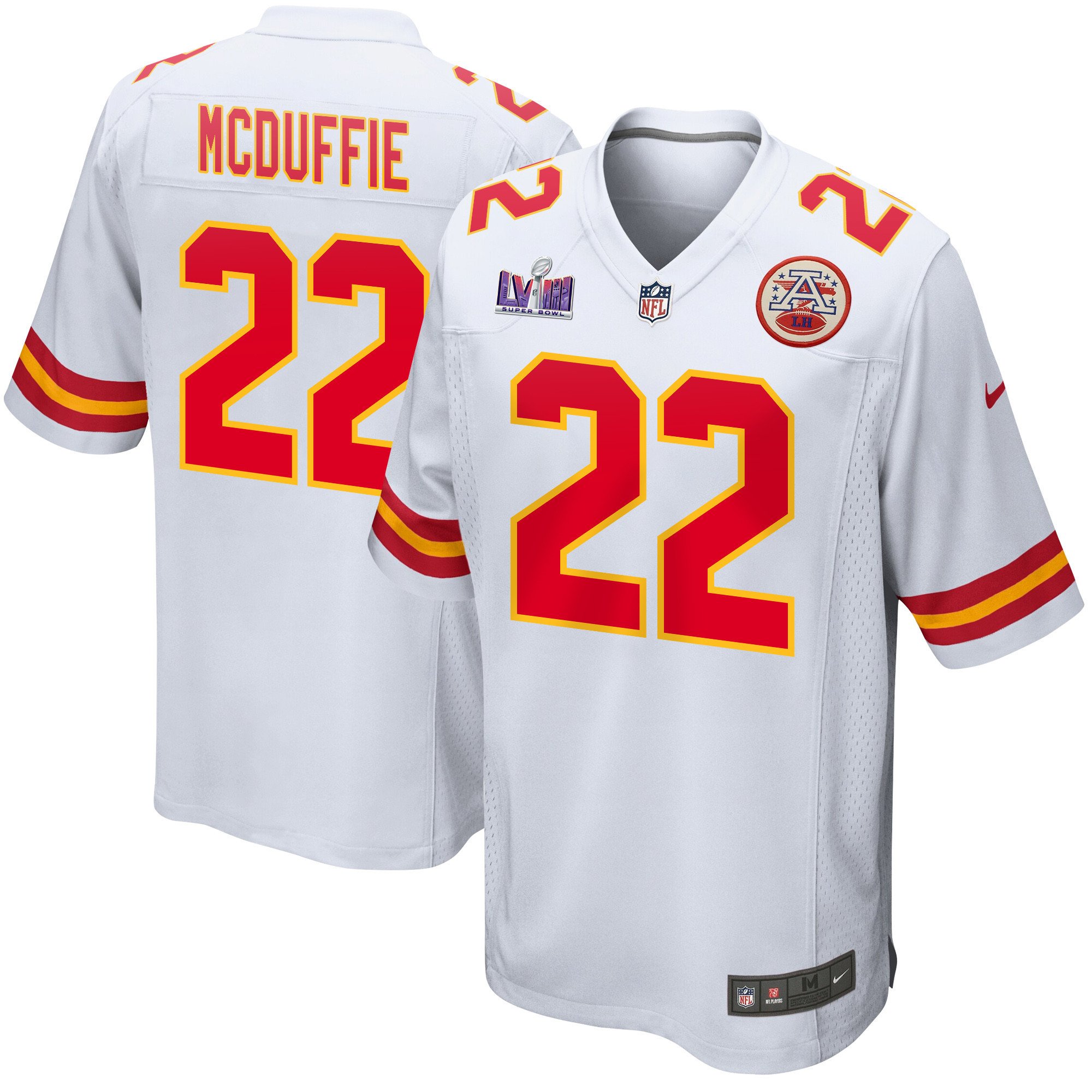 Trent McDuffie 22 Kansas City Chiefs Super Bowl LVIII Patch Game White NFL Jersey Men's