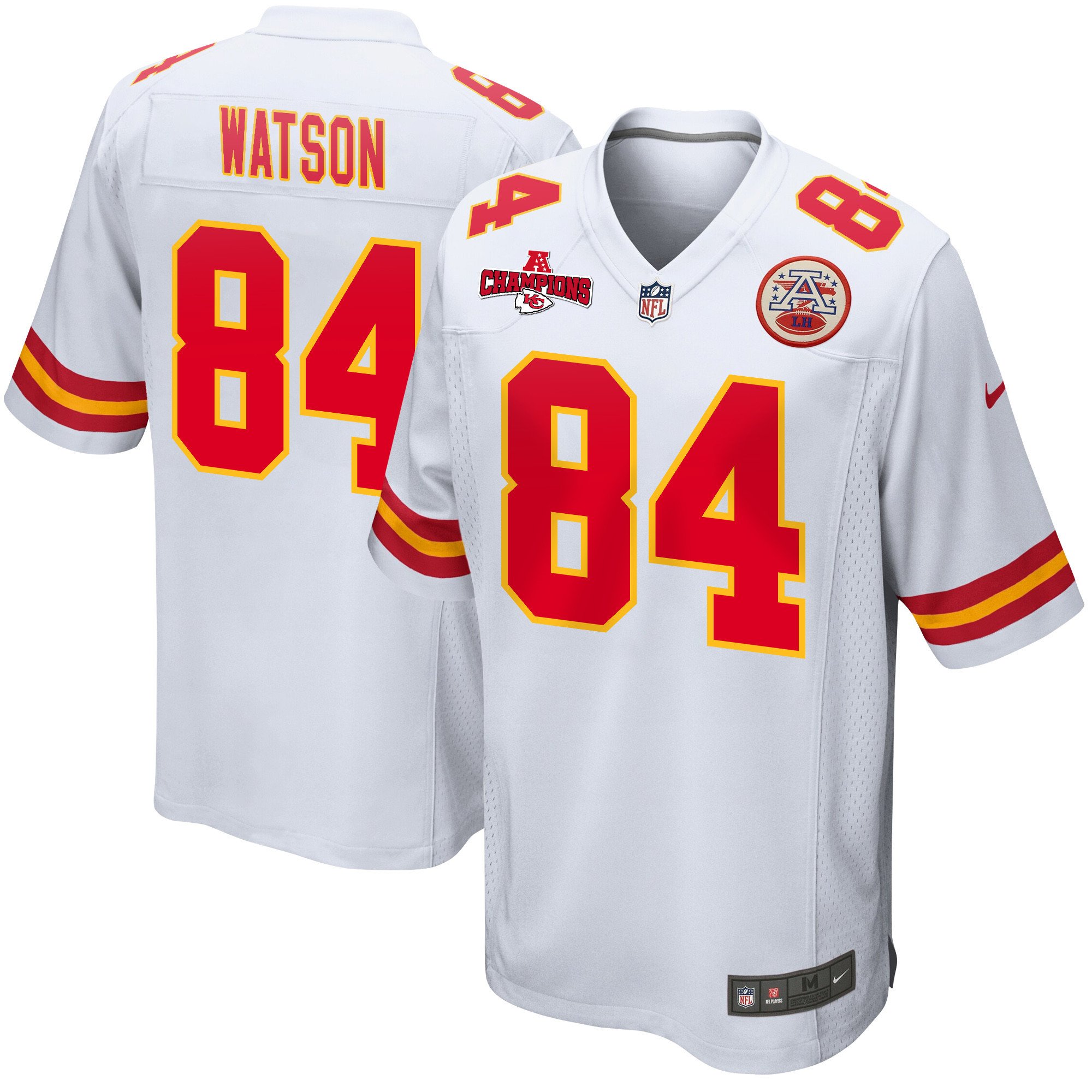 Justin Watson 84 Kansas City Chiefs AFC Champions Patch Game White NFL Jersey Men's