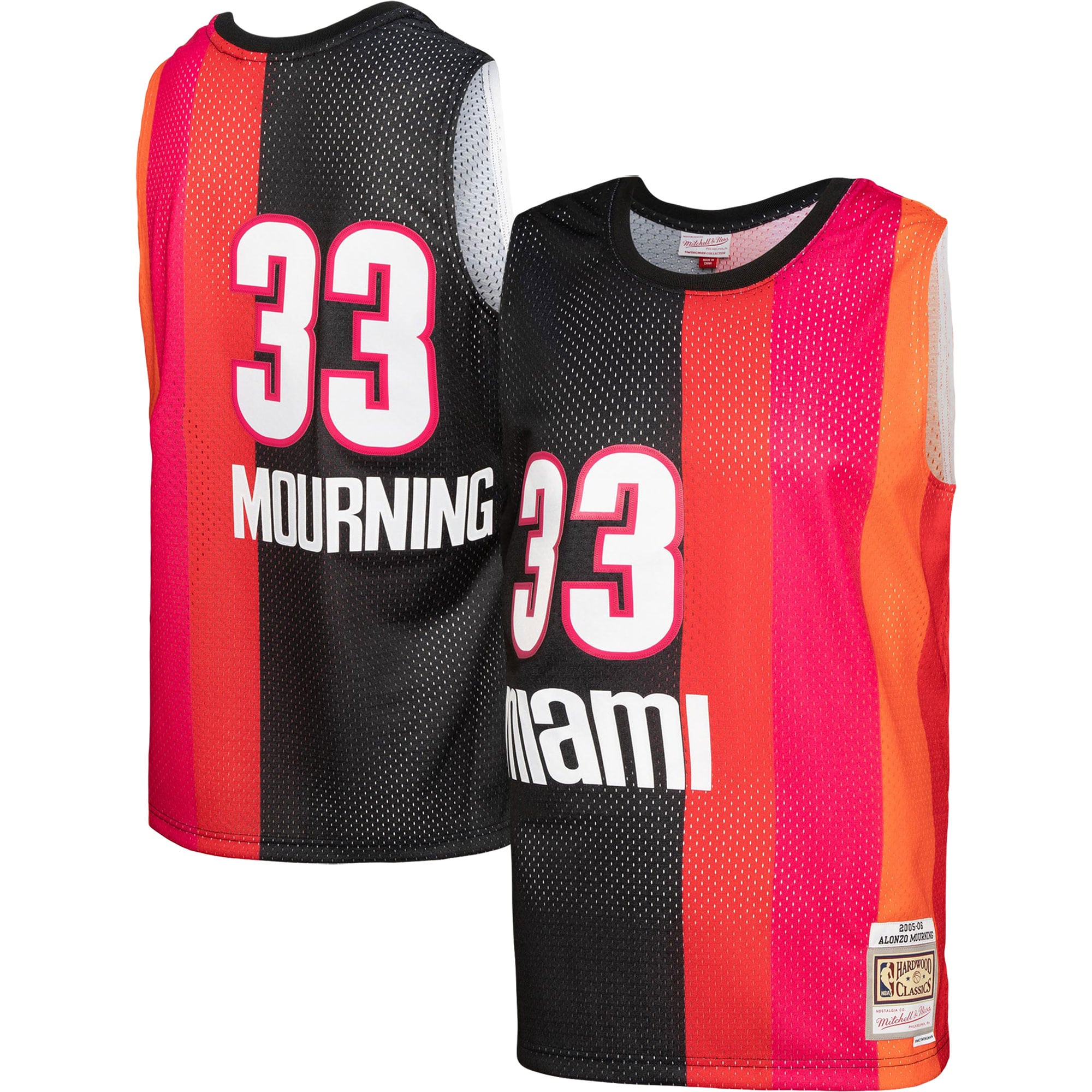 Mitchell Ness Alonzo Mourning Black/Red Miami Heat Hardwood Classics 2005/06 Split Swingman NBA Jersey Men's
