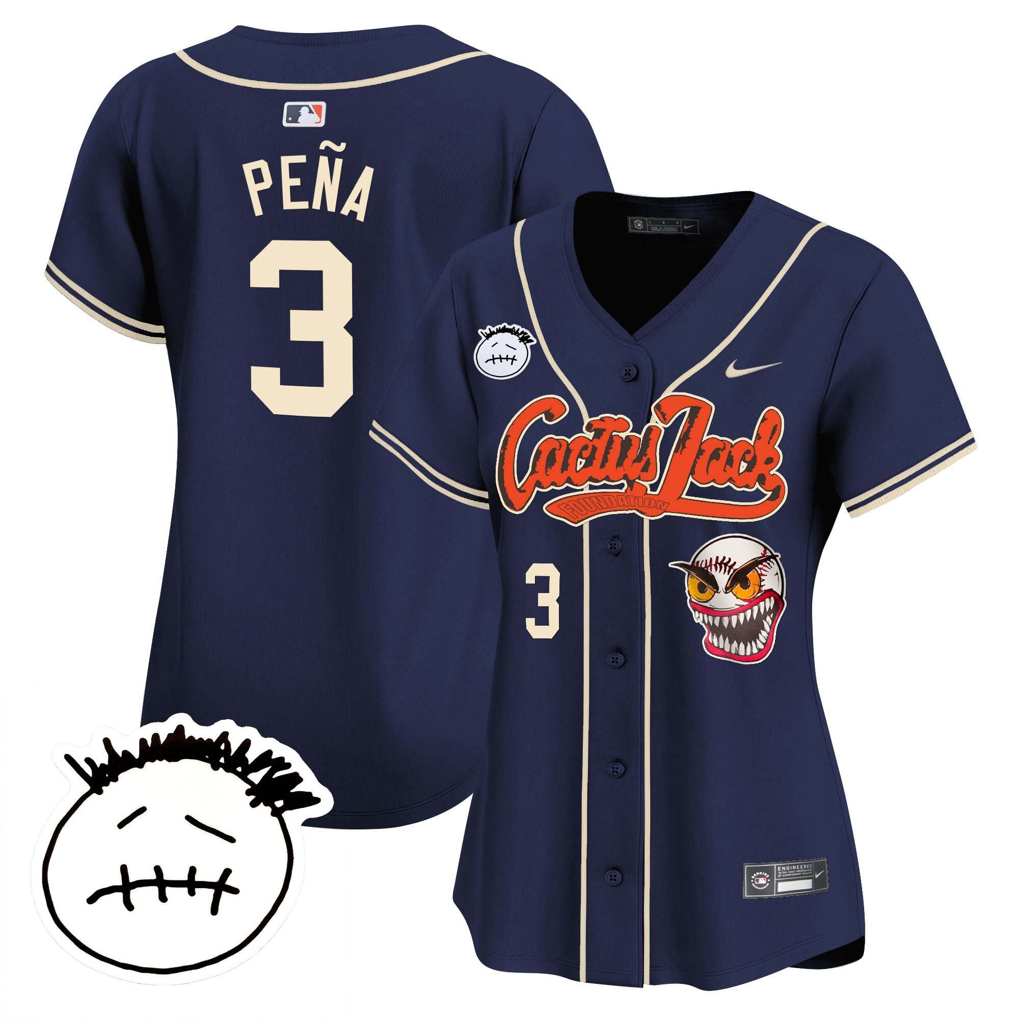 Jeremy Pena 3 Houston Astros Cactus Jack Patch V3 Navy MLB Jersey Women's