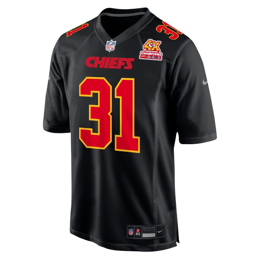 Nic Jones 31 Kansas City Chiefs Super Bowl LVIII Champions 4X Fashion Game Carbon Black NFL Jersey Men's