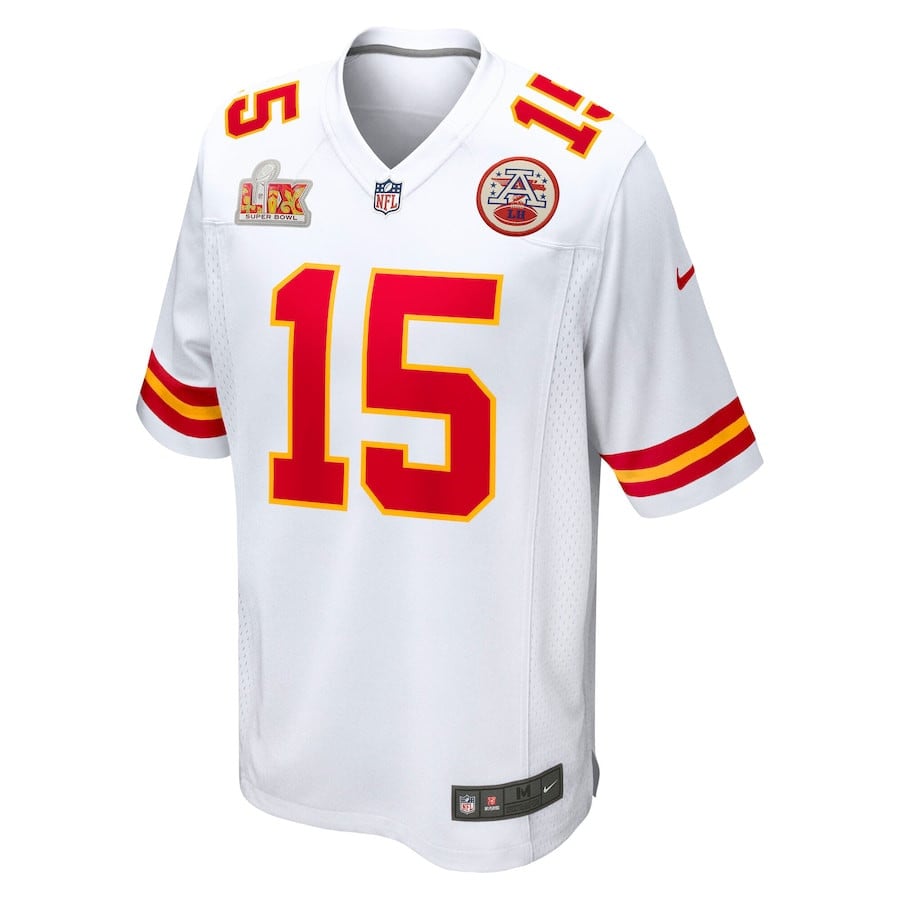 Patrick Mahomes 15 Kansas City Chiefs Super Bowl LIX Game White NFL Jersey Men's